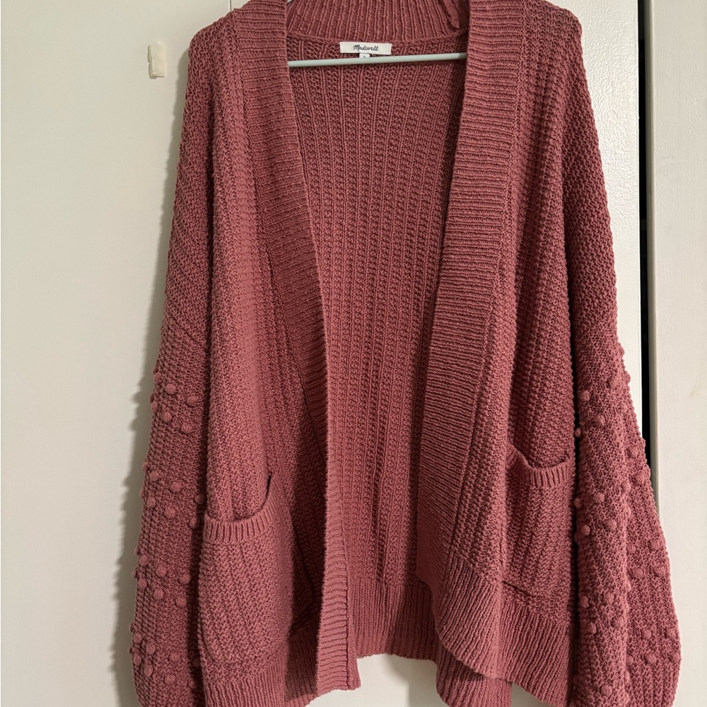 Madewell Dusty Rose Bubble Sleeve Cardigan